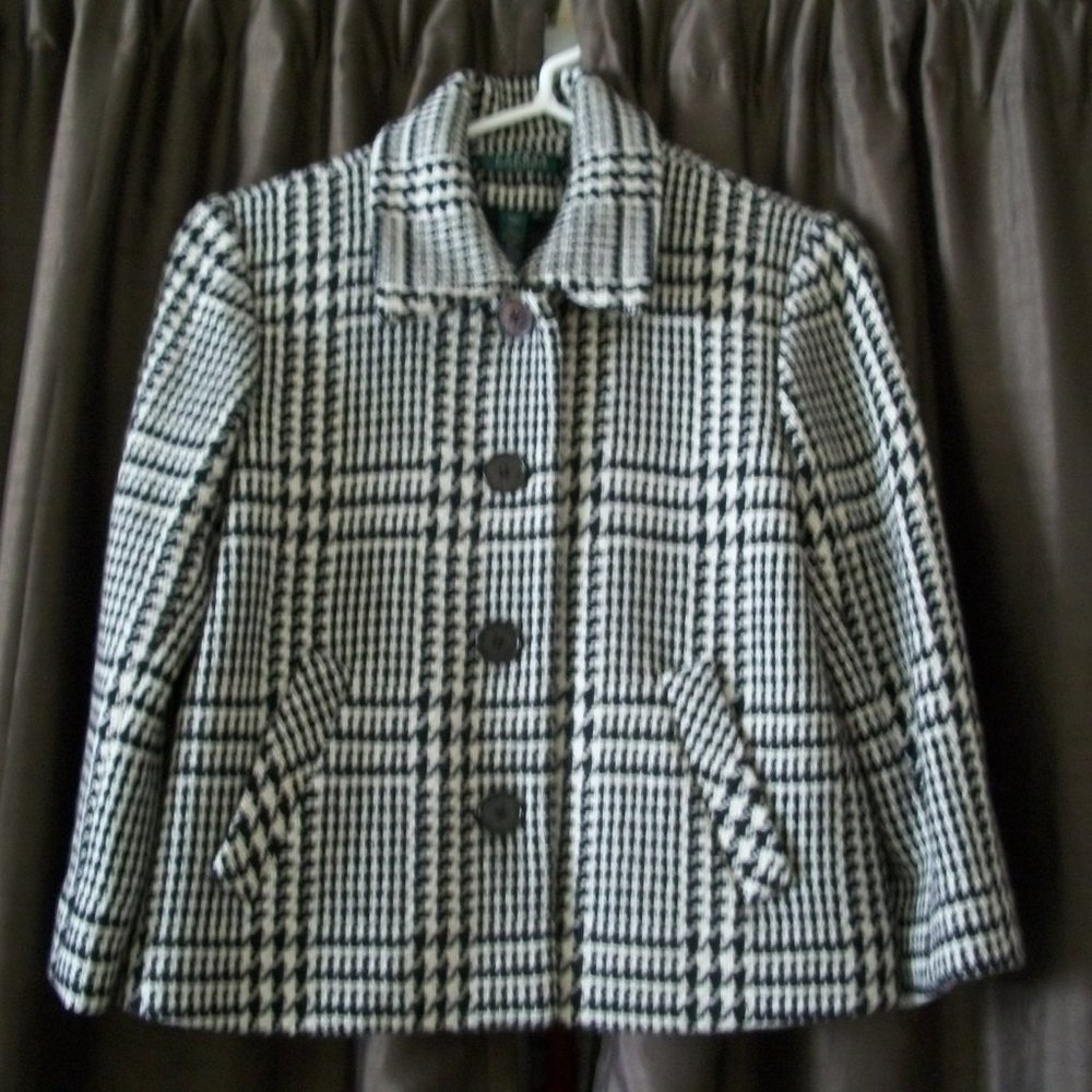 RALPH LAUREN Cropped  White/ Black Wool Jacket